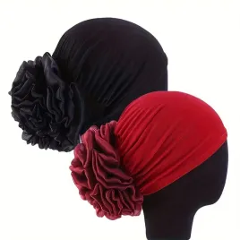 damski-turban-czepek-na-glowe-czarny-i-czerwony-z-kwiatem-2szt