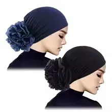 damski-turban-czepek-na-glowe-czarny-i-granat-z-kwiatem-2szt