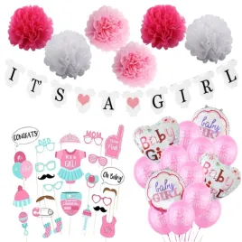 dekoracje-baby-shower-dziewczynka-balony-girlanda-pompony-rozowe