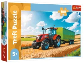 puzzle-100-el-traktor-z-przyczepa-maszyny-rolnicze-trefl