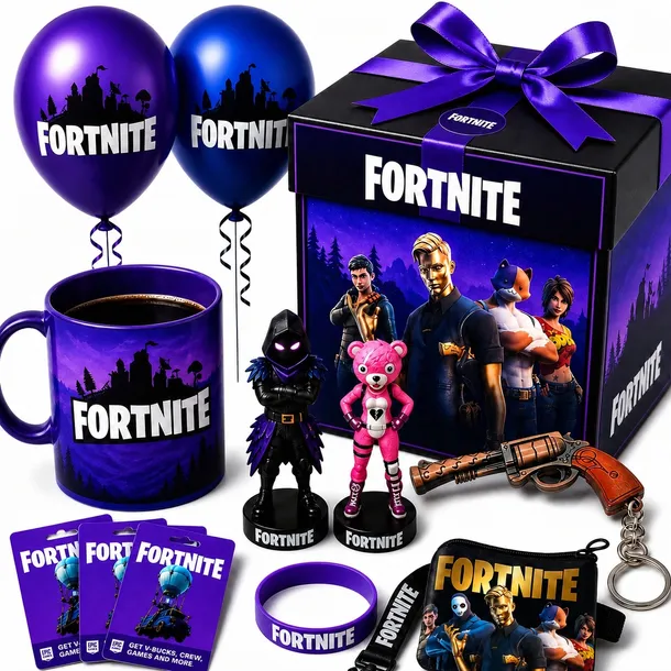 DUŻY ZESTAW PREZENTOWY FORTNITE XXL 20EL. FIGURKA MASKOTKA KARTY KLOCKI