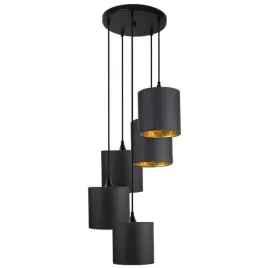 czarna-nowoczesna-lampa-wiszaca-z-piecioma-abazurami-z-tkaniny-sypialnia