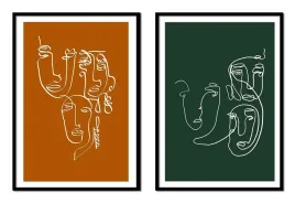 obraz-plakaty-w-ramie-53x73cm-dyptyk-komplet-2-obrazow-lineart-twarze-p1925