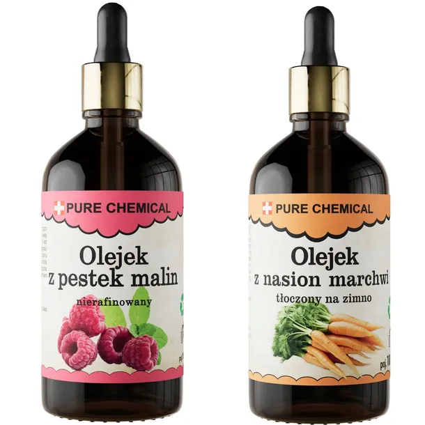 ZESTAW DO OPALANIA OLEJEK Z PESTEK MALIN 100ml OLEJ Z NASION MARCHWII 100ml
