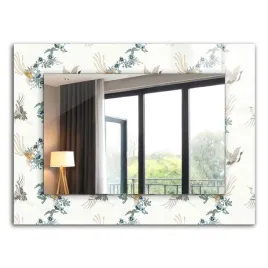 designerskie-lustro-scienne-z-nadrukiem-i-szklana-rama-ptaki-i-kwiaty-80x60