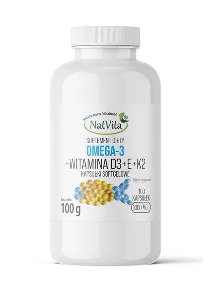 Omega 3 + Witaminy D3 E K2 Softgel Kwasy Tłuszcz. Serce Mózg 1000mg NatVita