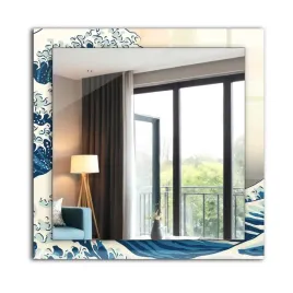 dekoracyjne-lustro-na-sciane-nadruk-dekor-60x60-cm-wielka-fala-w-kanagawie