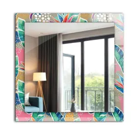 lustro-premium-z-nadrukiem-z-szklana-dekoracyjna-rama-60x60-kwiaty-i-liscie