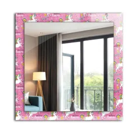 dekoracyjne-lustro-na-sciane-nadruk-dekor-60x60-cm-jednorozce-tecze-serca