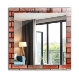 nowoczesne-loftowe-lustro-wiszace-z-nadrukiem-60x60-ceglana-sciana-czerwona