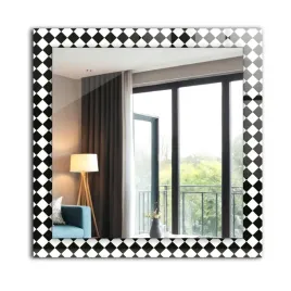 dekoracyjne-lustro-na-sciane-nadruk-dekor-60x60-cm-czarno-biala-szachownica
