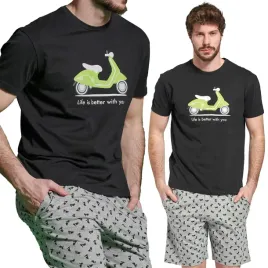meska-pizama-bawelna-krotki-rekaw-krotkie-spodnie-szorty-pidzama-xl-czarna