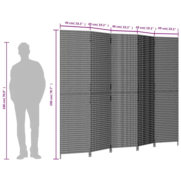 parawan-5-panelowy-brazowy-polirattan-producent-vidaxl-stan-nowy