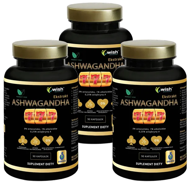 MOCNA ASHWAGANDHA 777 9% WITANOLIDÓW Żeń-Szeń Adaptogen Stres Pamięć 270 ka
