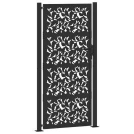 brama-ogrodowa-czarna-100x200-cm-stalowy-wzor-liscia