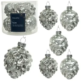 srebrne-szklane-zawieszki-choinkowe-bombki-choinkowe-szyszki-brokatowe-7cm