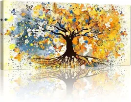 obraz-na-plotnie-wiszacy-drewniana-rama-wzor-kolorowe-drzewo-zycia-100x50cm