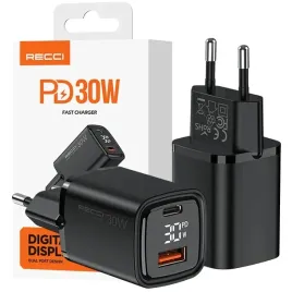 szybka-ladowarka-sieciowa-30w-usb-i-usb-c-pd-qc-3-0-wyswietlacz-led-recci