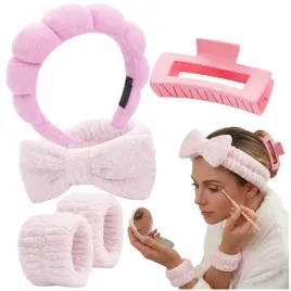 opaska-na-glowe-gumki-do-wlosow-klamra-spa-5-szt-na-nadgarstki-rozowy