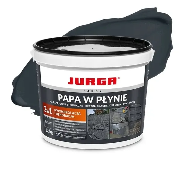 JURGA Papa w płynie ANTRACYT Farba na DACH ogro. OBRÓBKI dekoracyjna 12kg