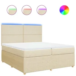 lozko-kontynentalne-200x200-cm-kremowe-z-led-materacem-i-topperem