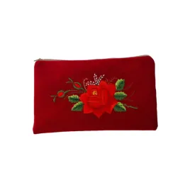plaska-bordowa-kosmetyczka-folk-haft-lowicki-roza-handmade