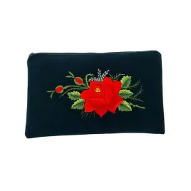 plaska-ciemnozielona-kosmetyczka-folk-haft-lowicki-roza-handmade