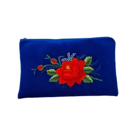 plaska-niebieska-kosmetyczka-folk-haft-lowicki-roza-handmade