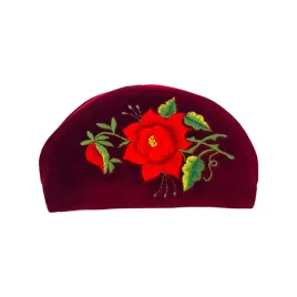 bordowa-kosmetyczka-folk-haft-lowicki-czerwona-roza-handmade
