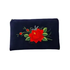 plaska-granatowa-kosmetyczka-folk-haft-lowicki-roza-handmade