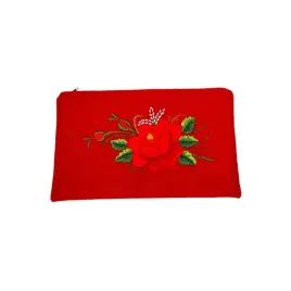 plaska-czerwona-kosmetyczka-folk-haft-lowicki-roza-handmade