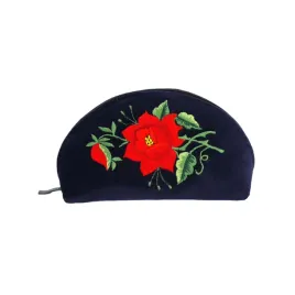 granatowa-kosmetyczka-folk-haft-lowicki-czerwona-roza-handmade