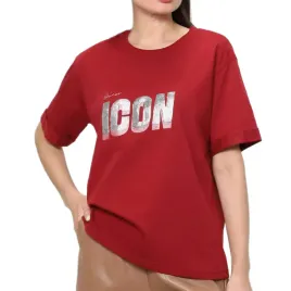 koszulka-damska-guess-iconic-t-shirt-luzny-bordowy