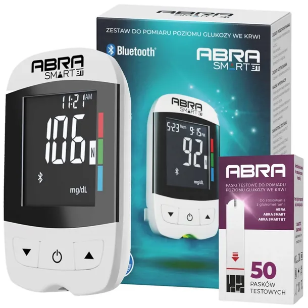 GLUKOMETR DIAGNOSTIC ABRA BEZKODOWY pomiar cukru glukozy + 50 szt pasków