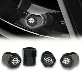 nakretki-na-wentyle-nissan-logo-czarne-metalowe-kapturki-aluminiowe-komplet