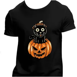koszulka-meska-czarna-nadruk-czarny-kot-w-dyni-halloween-4xl