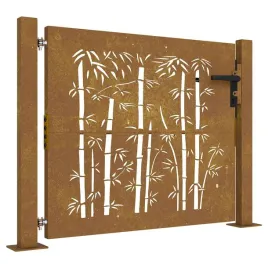 furtka-ogrodowa-100x100-cm-stal-kortenowska-motyw-bambusa
