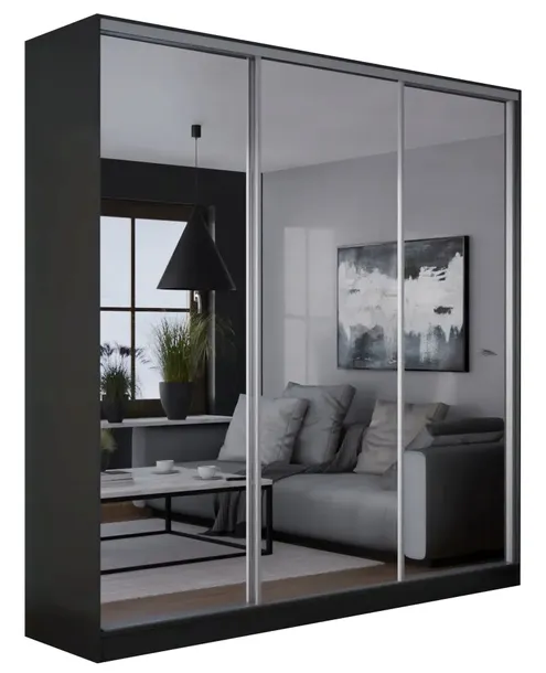 SZAFA CASPIAN 3D - 170x250 - CZARNA PŁYTA - LUSTRO PEŁNE - szafa z lustrem