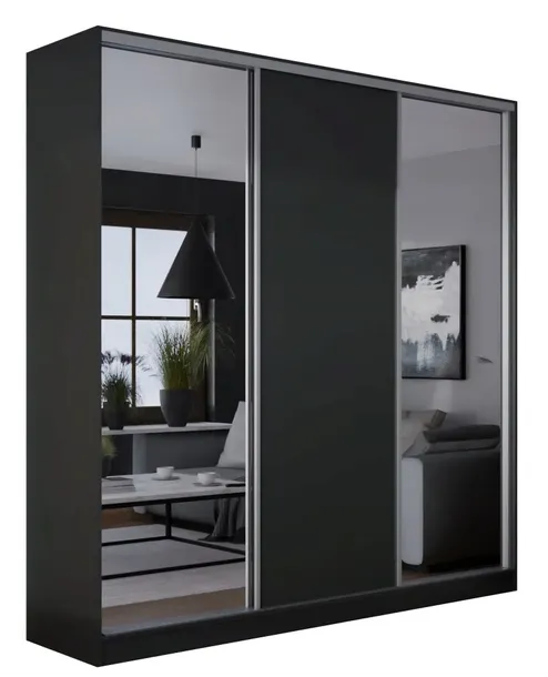 SZAFA CASPIAN 3D - 210x250 - CZARNA PŁYTA - 2 lustra - szafa przesuwna