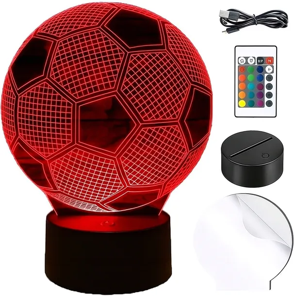 LAMPKA NOCNA 3D LED PIŁKA NOŻNA KOLORY + PILOT