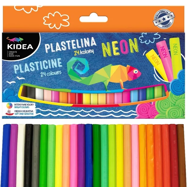 KIDEA ŚWIEŻA PLASTELINA SZKOLNA NEONOWA 24 kolory