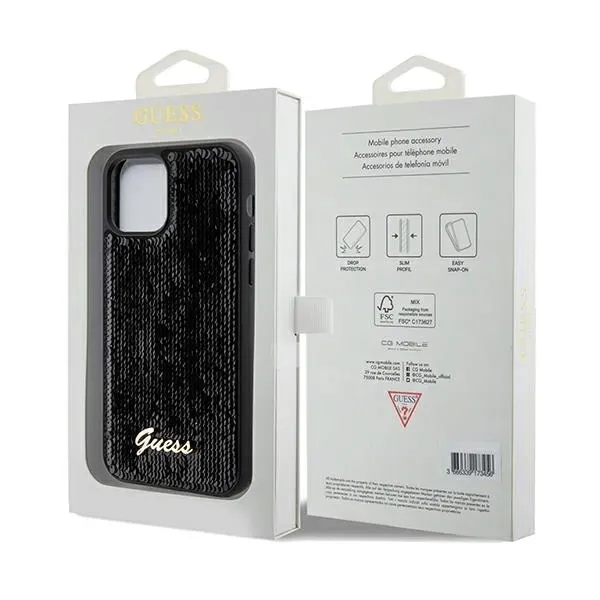 guess-etui-hardcase-do-iphone-12-12-pro-61-sequin-script-metal-czarny