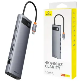 baseus-hub-11w1-usbc-do-usbc-3xusb-a-hdmi-vga-aux-rj-45-czytnik-sd-tf-szary