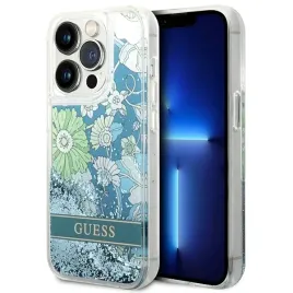 guess-case-hardcase-do-iphone-14-pro-61-flower-liquid-glitter-zielony-wzor