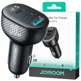 joyroom-ladowarka-samochodowa-30w-2x-usb-c-usb-a-z-wyswietlaczem-czarna