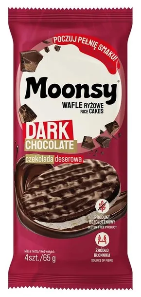 Eurowafel MOONSY Wafle Ryżowe Oblewane Czekoladą Deserową 65g