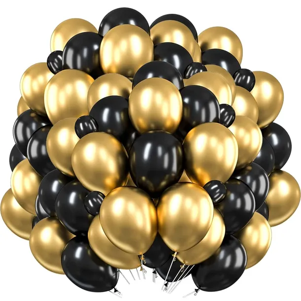 Balony złote czarne na urodziny, sylwester czarne- złote dekoracja 50 szt