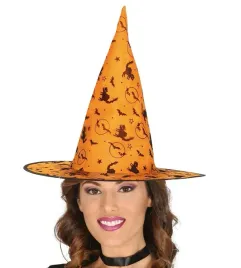 kapelusz-czarownicy-wiedzmy-pomaranczowy-w-czarne-koty-halloween