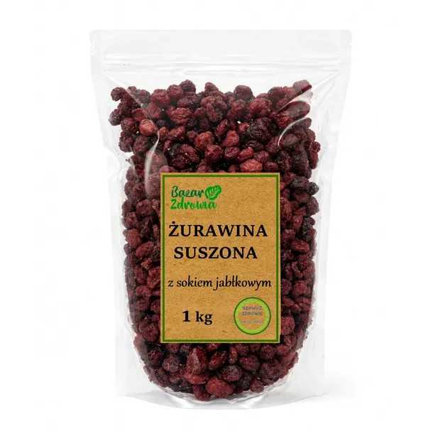 ŻURAWINA CAŁA SUSZONA NATURALNA SŁODZONA SOKIEM JABŁKOWYM BEZ CUKRU 1kg