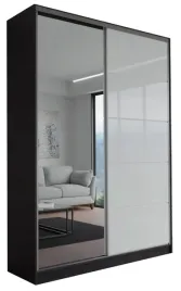 Zdjęcie produktu SZAFA VELMA - CZARNA - 2D 130x250 CM - lacobel biały - szafa z lustrem
